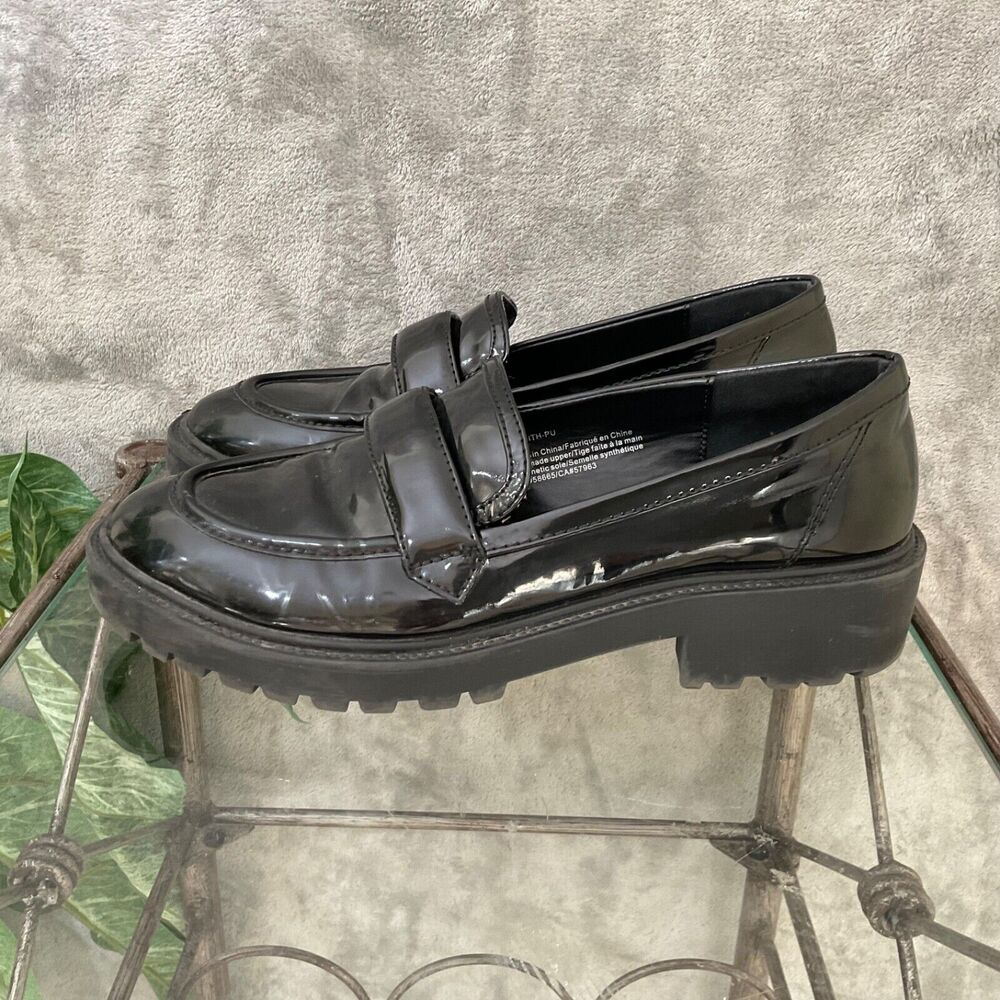ABOUND Y2K Lug Platform faux leather Shoes women’s size 8.5 Black Dark Academia
